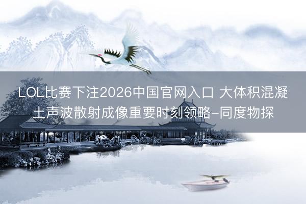 LOL比赛下注2026中国官网入口 大体积混凝土声波散射成像重要时刻领略-同度物探
